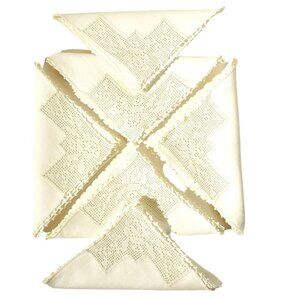 6 Linen Napkins Crochet Panel Edge Floral Farm Country Retro Vtg
